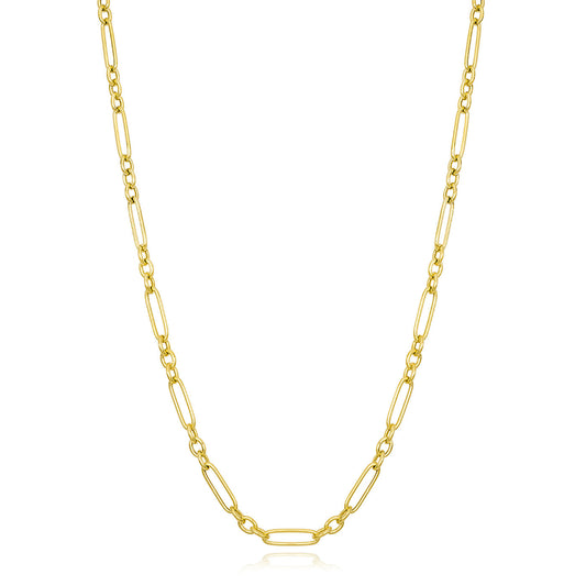 The Miss Mimi by Yael 18K Yellow Gold Vermeil Paperclip Chain Necklace is displayed against a white background, showcasing its modern, minimalist design and reflective surface.