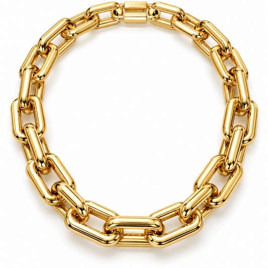 Raffi&Co.® 18K Yellow Gold 20″ Chain Necklace featuring thick, rectangular links.
