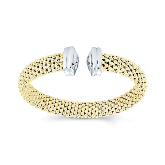 The Miss Mimi by Yael 18K Yellow Gold Vermeil Square Edge Cuff Bracelet features an open design with sterling silver caps at each end, offering a textured appearance and modern style that exemplifies Italian craftsmanship.