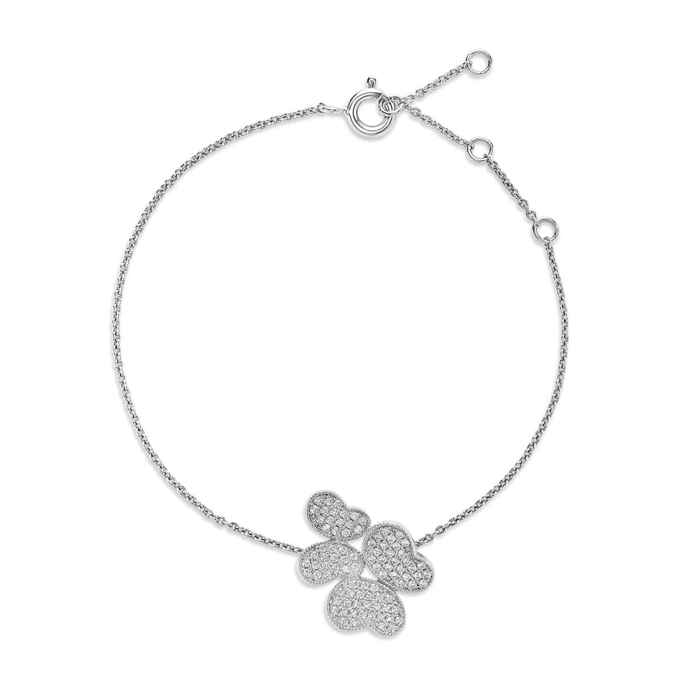 The Miss Mimi Sterling Silver Double Butterfly Bracelet by Yael features a delicate sterling silver design with an adjustable chain and double butterfly charms embellished with sparkling stones. The focal point of the bracelet is the intricately designed butterflies, each treated with an anti-tarnish coating for lasting shine.