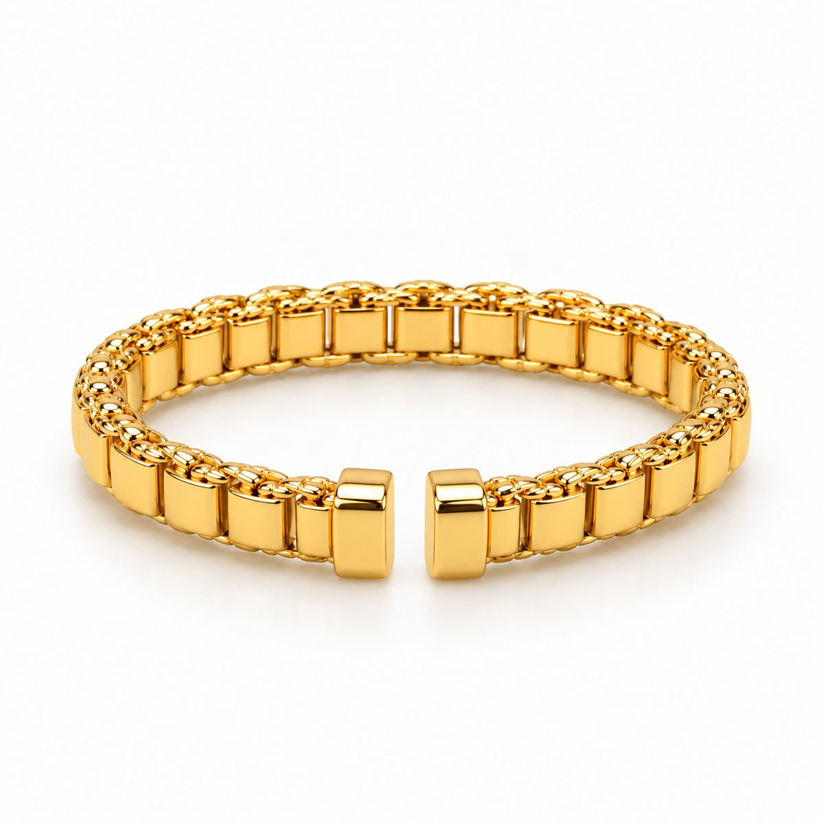 Raffi&Co.® 18K Yellow Gold Square Link Flexible Cuff Bracelet — front view