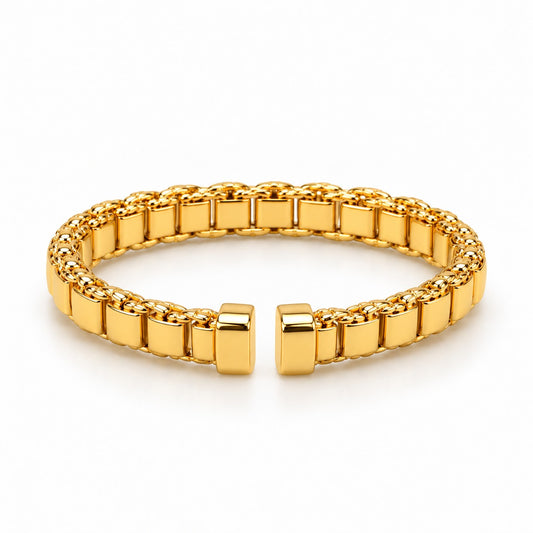 Raffi&Co.® 18K Yellow Gold Square Link Flexible Cuff Bracelet — front view
