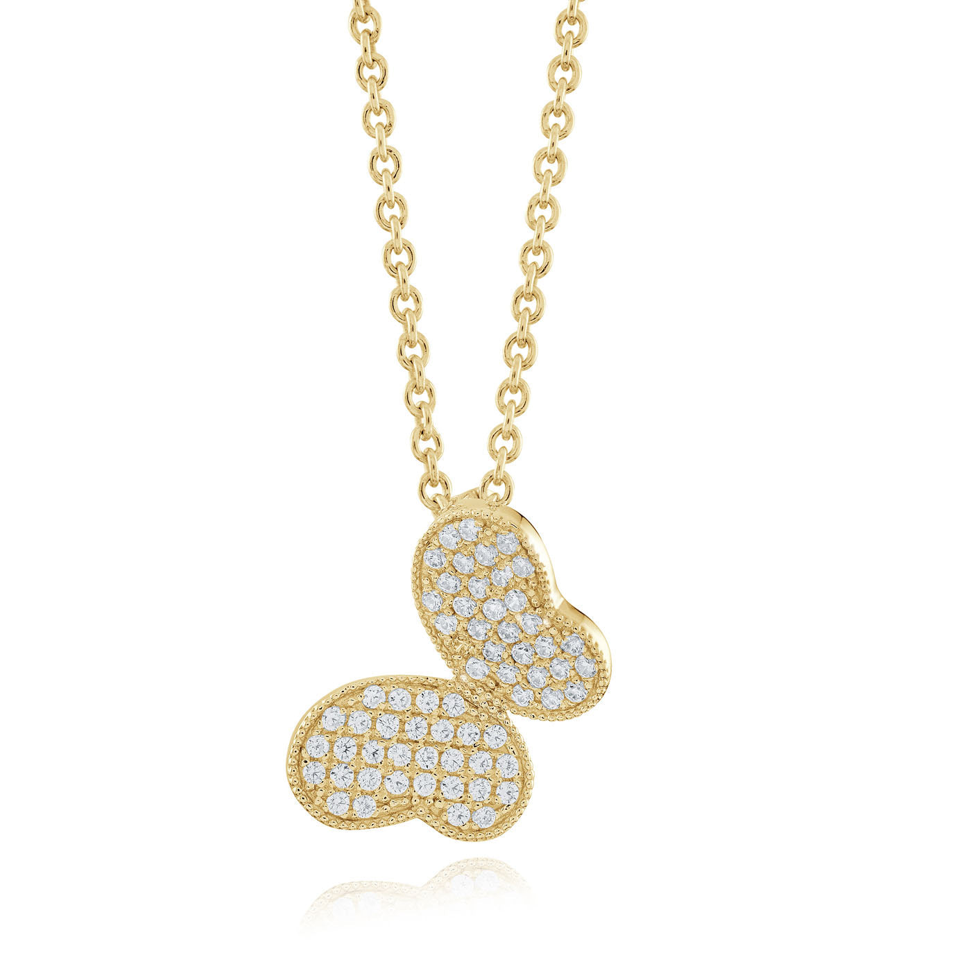 The Miss Mimi by Yael 18K Yellow Gold Vermeil Necklace showcases a butterfly-shaped pendant adorned with cubic zirconia, beautifully suspended from an adjustable Italian chain.