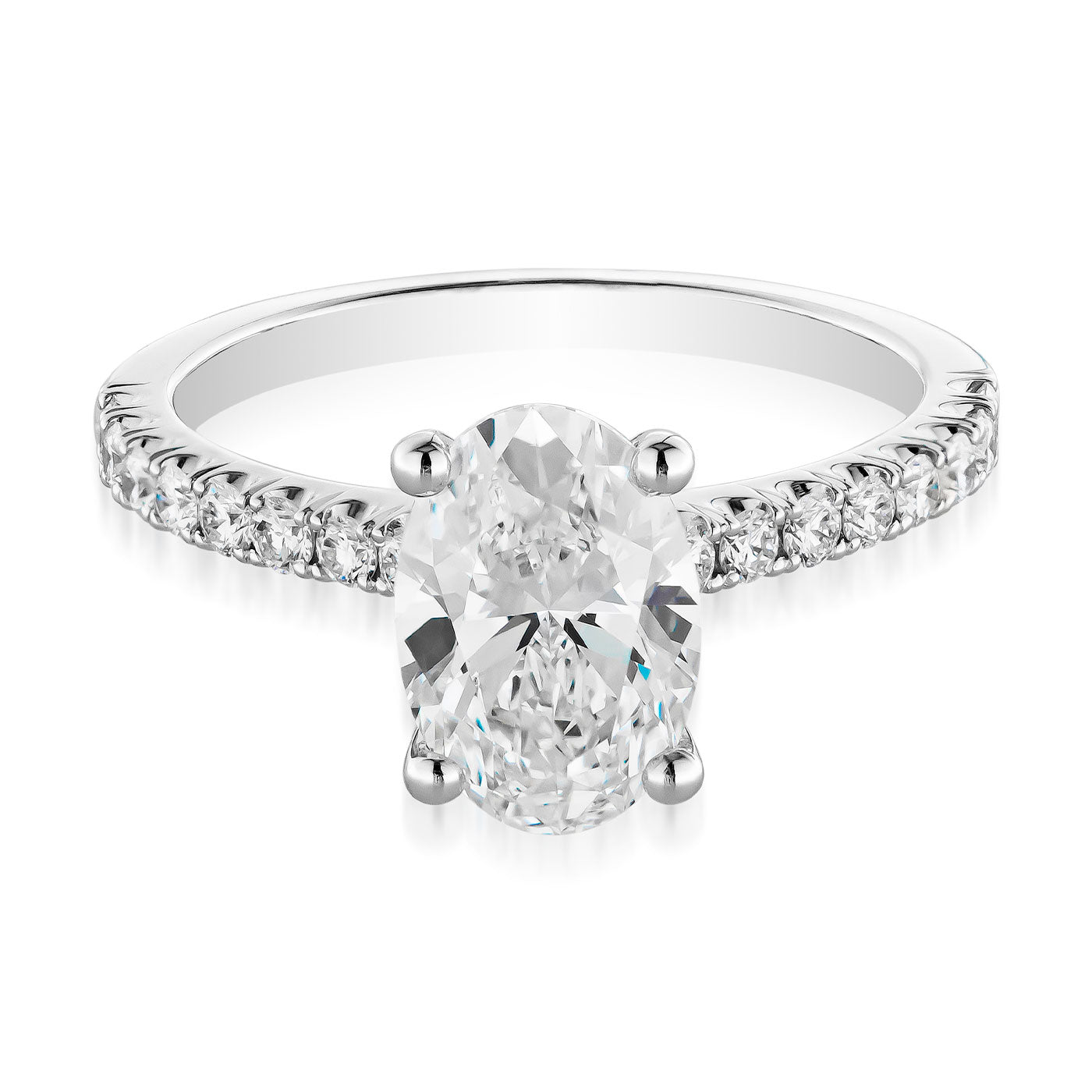 Raffi&Co.® 14K White Gold Oval Solitaire Lab Centre Diamond with Round Brilliant Mined Accent Diamond Engagement Ring