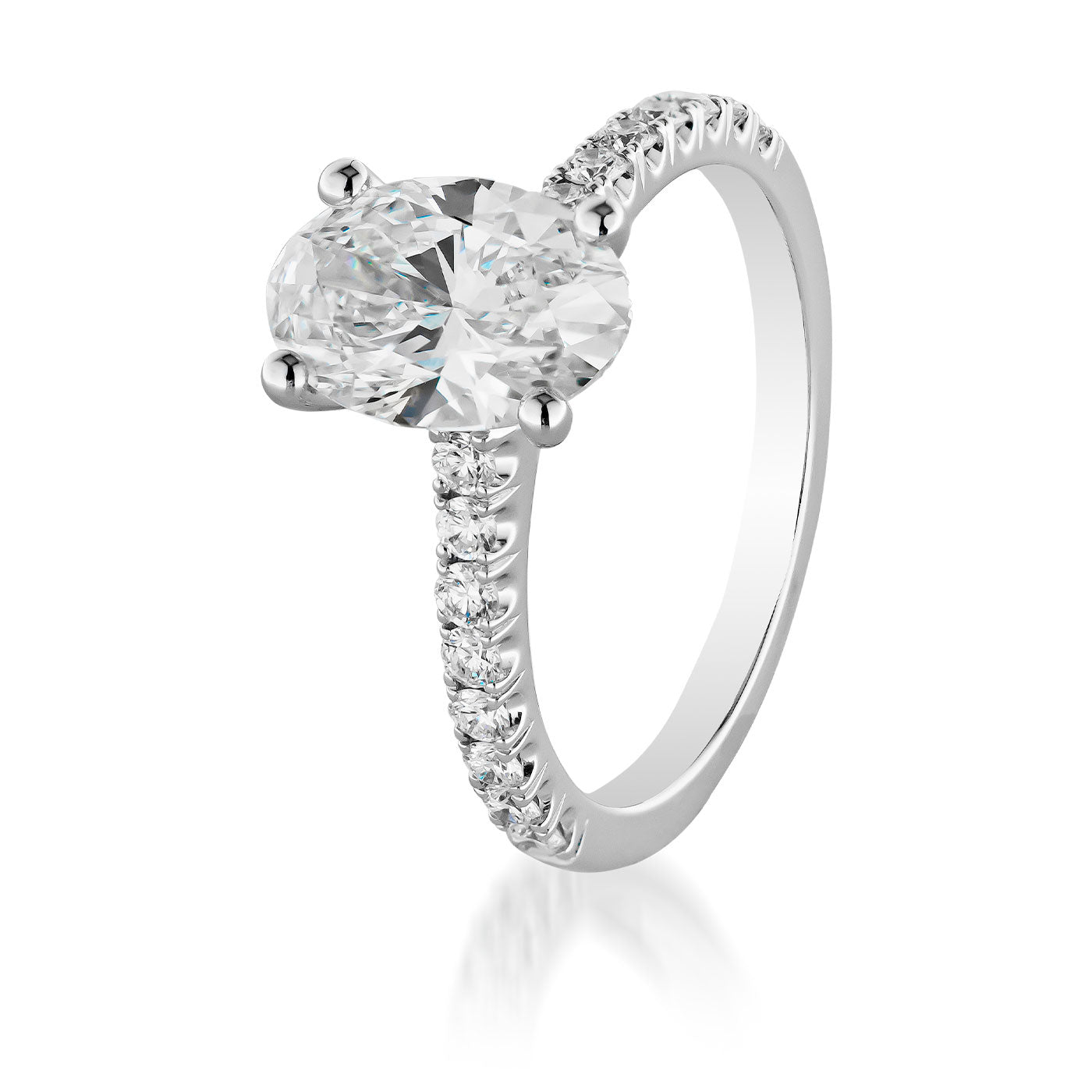 Raffi&Co.® 14K White Gold Oval Solitaire Lab Centre Diamond with Round Brilliant Mined Accent Diamond Engagement Ring