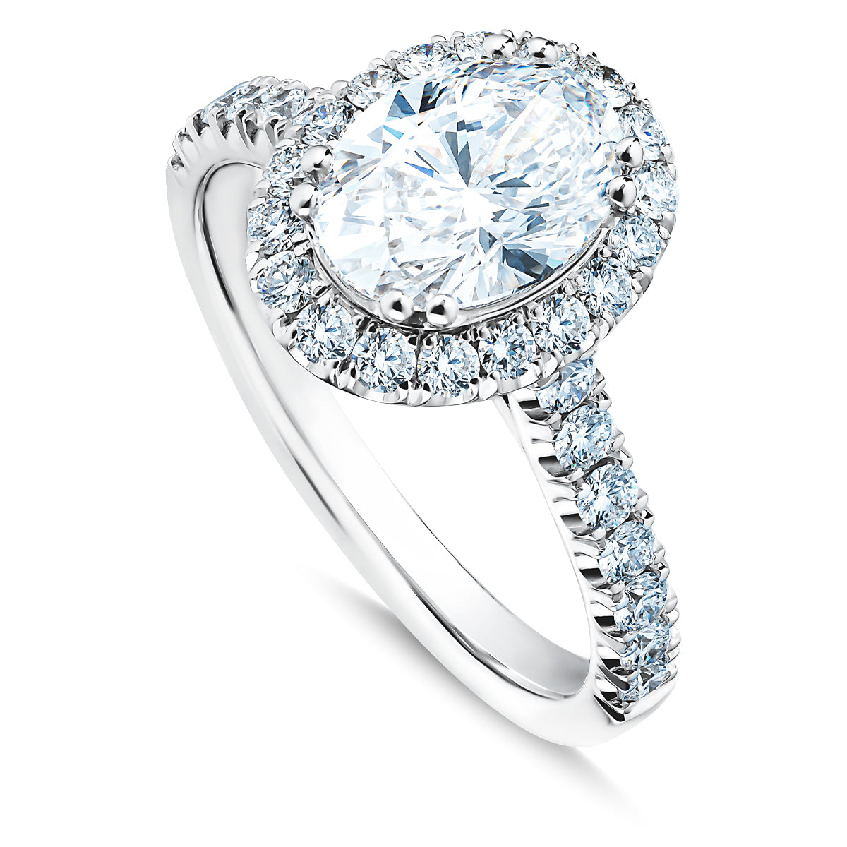 The Raffi&Co.® 14K White Gold Oval Halo Diamond Engagement Ring is an exquisite piece from Raffi&Co, featuring a stunning 3.56 carat oval-cut diamond encircled by a halo of smaller diamonds, with additional diamonds adorning the band. Crafted in shiny 14K white gold, this ring exemplifies intricate craftsmanship.