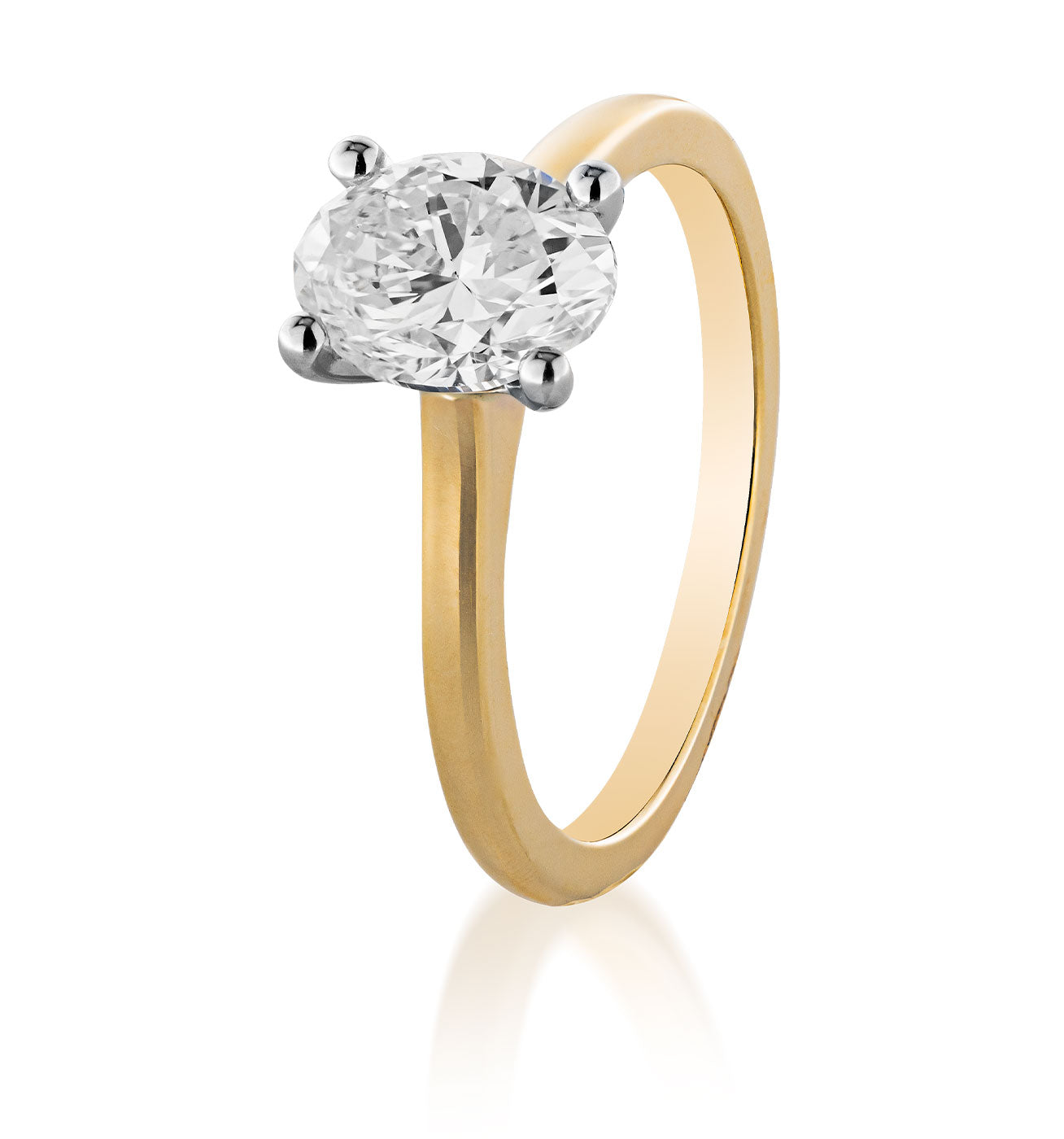 Introducing the Raffi&Co.® 14K Yellow Gold Oval Solitaire Diamond Engagement Ring, a sophisticated piece featuring a prominent oval diamond in a four-prong setting, beautifully crafted in 14K yellow gold and showcased on a white background.