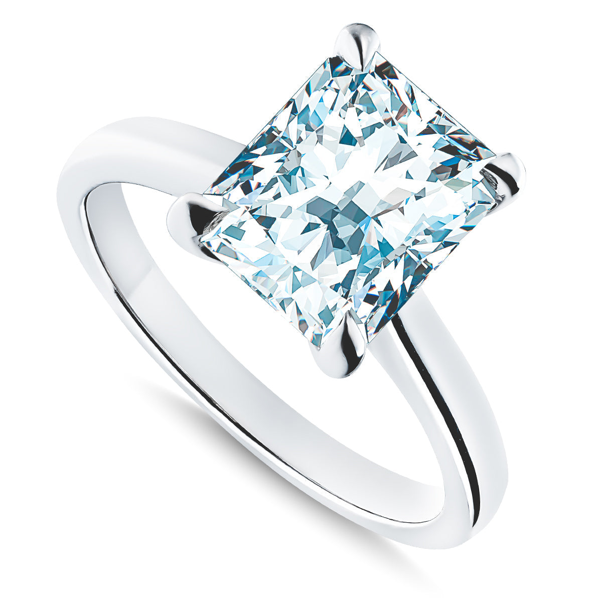 The Raffi&Co.® 14K White Gold Radiant Diamond Solitaire Engagement Ring showcases a radiant square-cut diamond set in a timeless four-prong design. The diamond glistens with brilliant clarity, perfectly complemented by its sleek and polished white gold band.