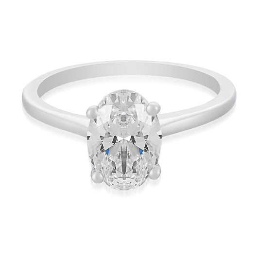 The Raffi&Co® 14K White Gold Oval Solitaire Engagement Ring is a breathtaking piece featuring a lab diamond gracefully set in a sleek and refined band.