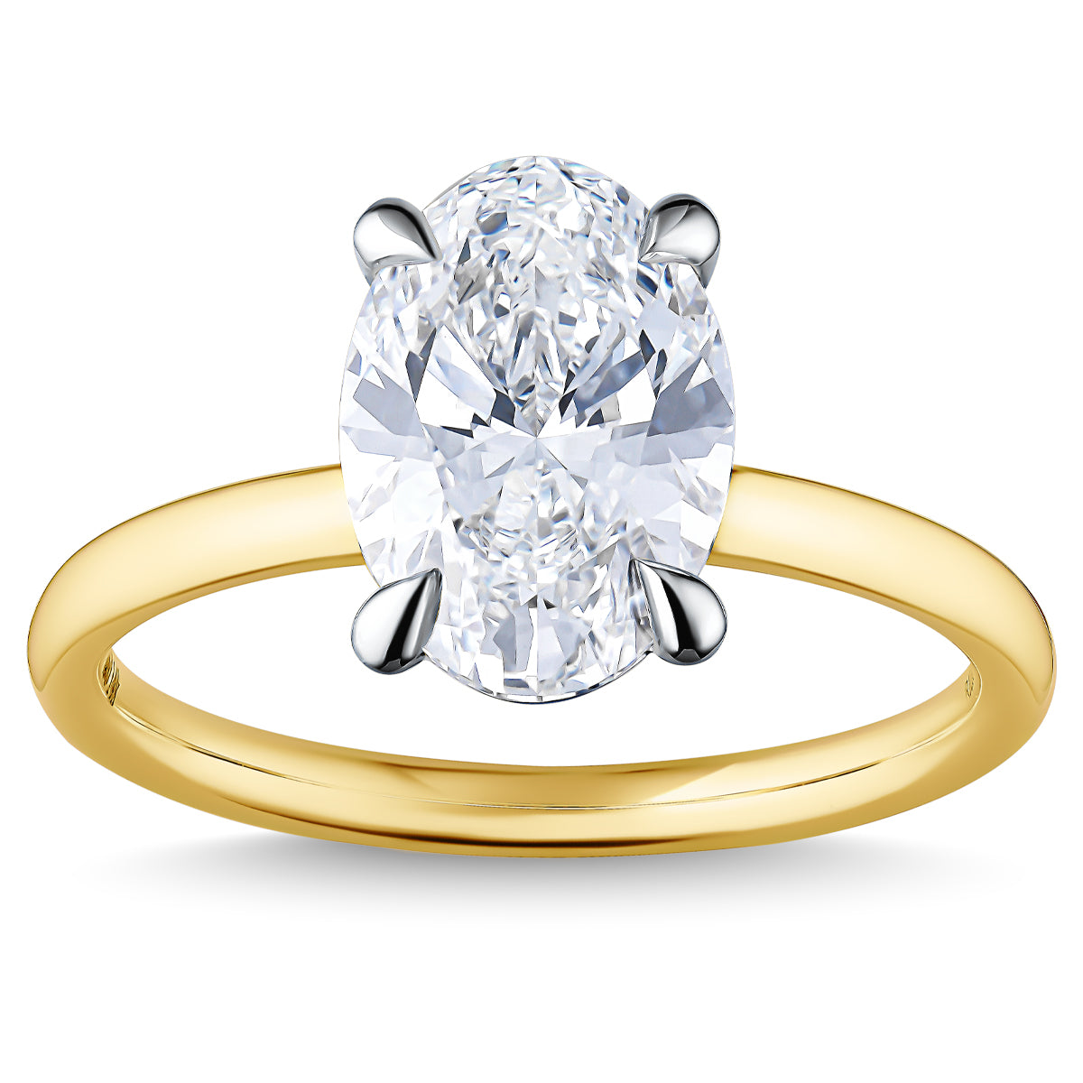 Introducing the Raffi&Co.® 14K Yellow Gold Oval Solitaire Lab Diamond Engagement Ring from Raffi&Co, this elegant ring highlights a striking oval-cut lab diamond set in a classic prong setting. The diamond's clarity and brilliance shimmer against the smooth, polished 14K yellow gold band.