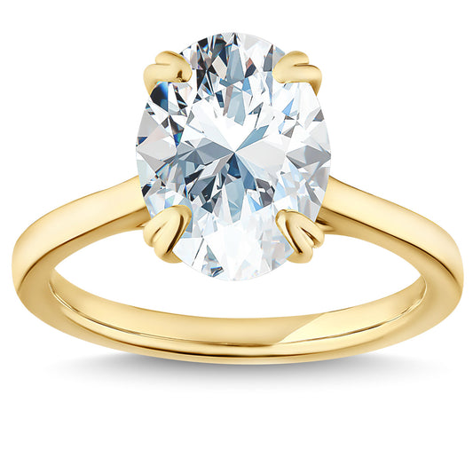 Introducing the Raffi&Co.® 14K Yellow Gold Oval Lab Diamond Solitaire Engagement Ring, this stunning piece features a large oval lab diamond held securely by four prongs, brilliantly reflecting light. The simple and smooth band from Raffi&Co enhances the diamond's timeless elegance.