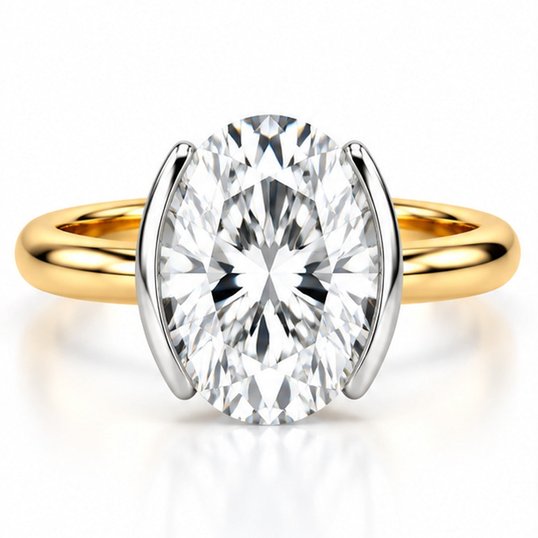 Raffi&Co.® 14K Yellow Gold 2.05 ct Oval Lab Grown Diamond Half-Bezel Engagement Ring — front view