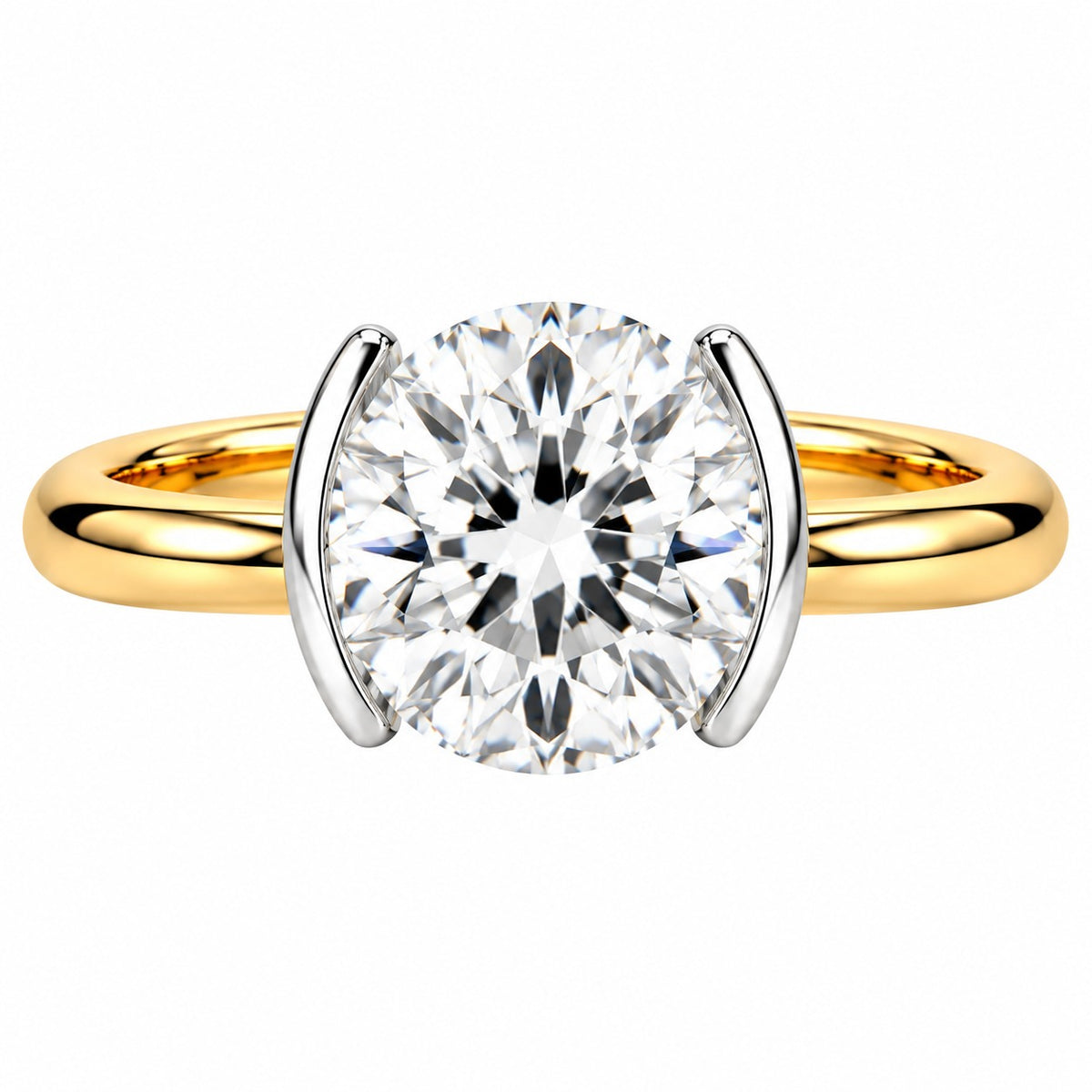 Raffi&Co.® 14K Yellow Gold 2.03 ct Round Lab Grown Diamond Half-Bezel Engagement Ring — front view