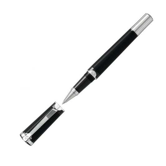 The Montblanc Donation Pen John Lennon Special Edition rollerball pen boasts silver accents and a decorative cap, shown diagonally with the cap removed and placed below against a plain white background.