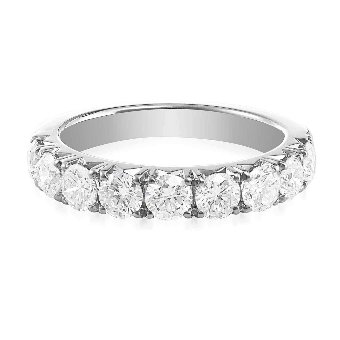 Celebrate enduring love with the Raffi&Co.® 18K White Gold Round Brilliant Diamond Anniversary Ring, showcasing a row of dazzling round-cut diamonds set closely in prongs for an elegant and sparkling design.