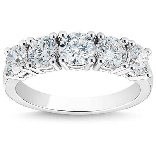The Raffi&Co.® Signature 14K White Gold Anniversary Ring features five round, brilliant Forevermark diamonds set in a row across the band.