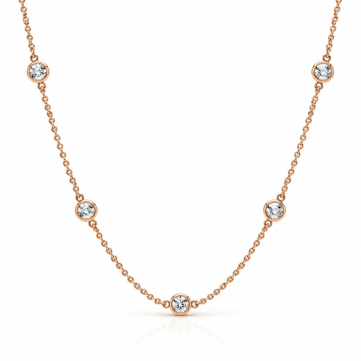 Raffi&Co.® 18K Rose Gold 1.40 ctw Round Diamond Station Necklace — front view