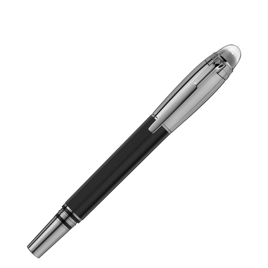 A Montblanc StarWalker UltraBlack fineliner pen with a sleek design and silver clip, showcased against a white background.