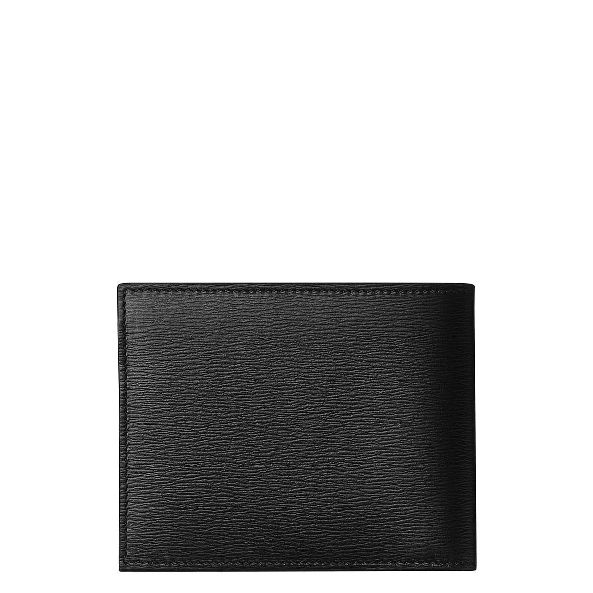 A Montblanc Meisterstuck 4810 black leather wallet from the renowned Montblanc brand is displayed against a plain white background. The wallet is closed, highlighting its textured surface and the simple, elegant design characteristic of Style 129242.