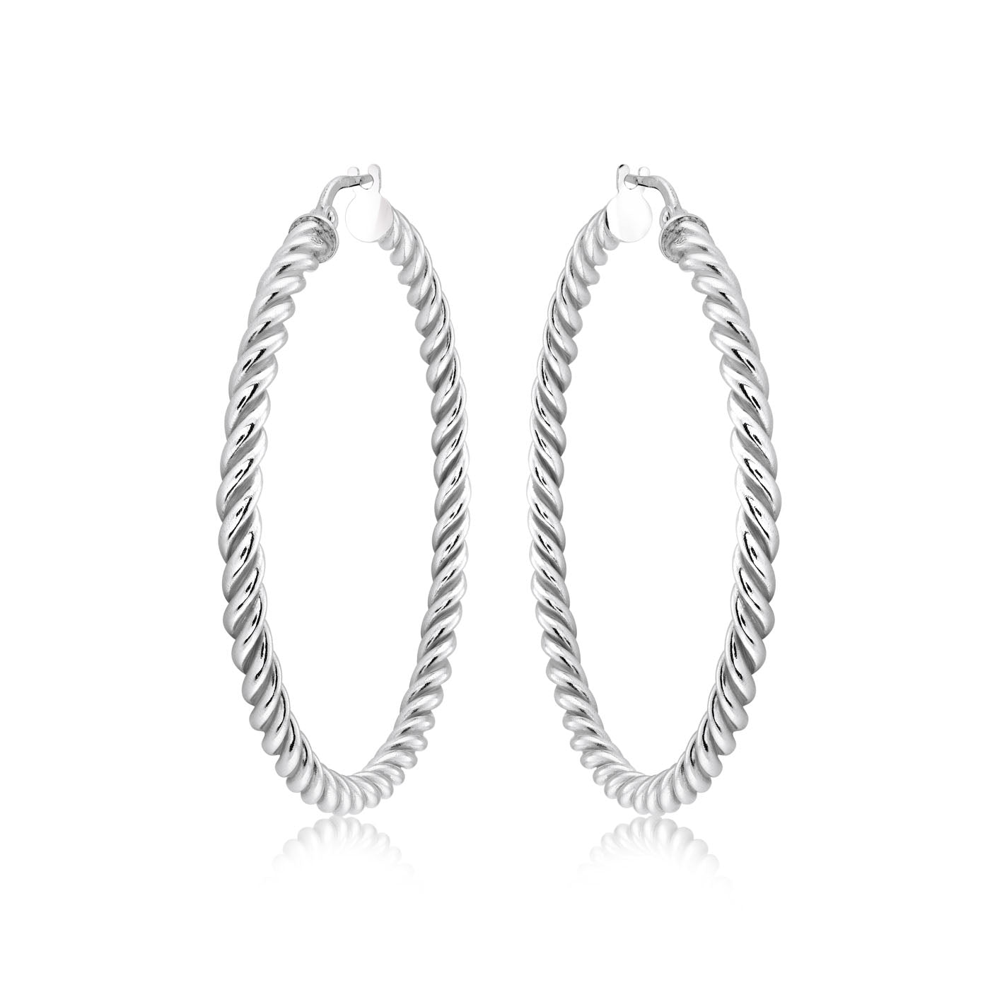 Enhance your look with the Miss Mimi Sterling Silver Small Twist Hoop Earrings by Miss Mimi by Yael. These earrings showcase a polished finish and a spiral design, embodying elegance and sophistication on a plain white background. Carefully crafted in Italy, they offer timeless beauty to complement any ensemble.