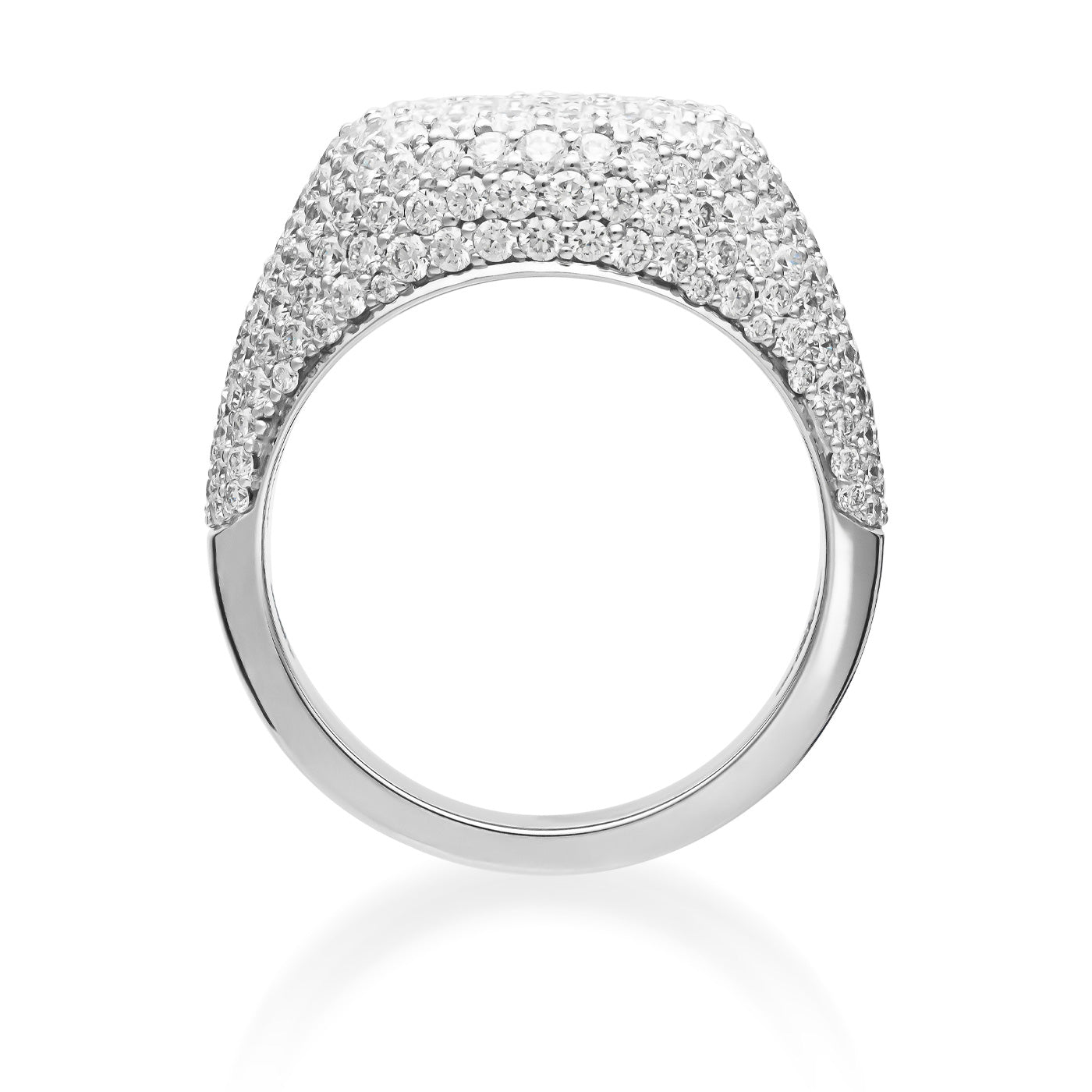 The Raffi&Co.® 14K White Gold Diamond Fashion Ring is adorned with a stunning array of diamonds totaling 2.60 carats, set in an elegant pavé style that enhances its luxurious and dazzling appearance.