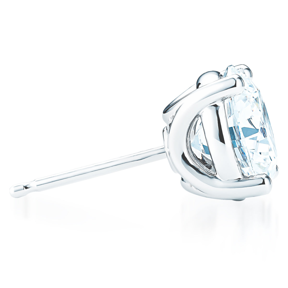 Close-up of a Raffi&Co.® 14K White Gold Round Brilliant Lab Diamond Stud Earring, showcasing its prong setting and visible post. The sparkling diamond highlights its facets and clarity against a white background.