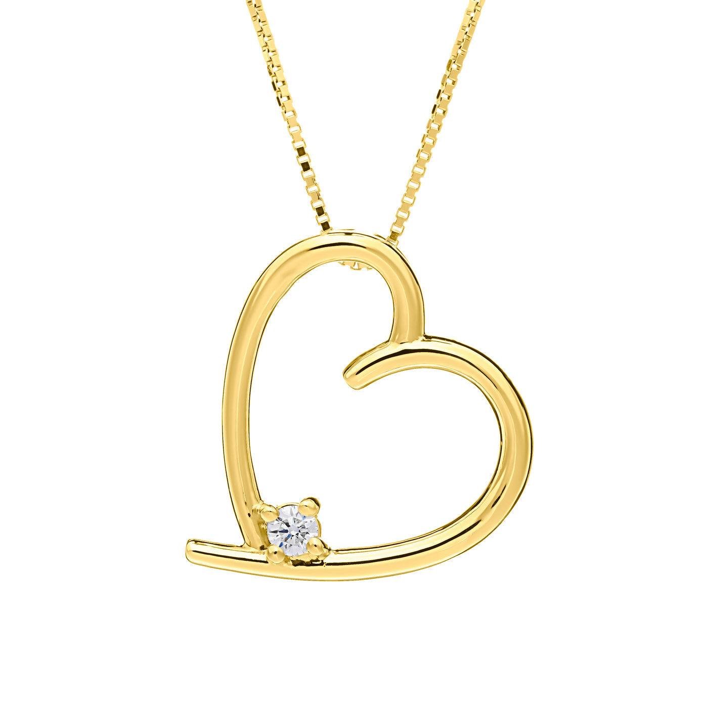 Explore the Raffi&Co.® 14K Yellow Gold Round Brilliant Diamond Heart Necklace Pendant, showcasing a stunning gold heart adorned with a brilliant diamond accent, expertly crafted and elegantly suspended from a delicate chain.