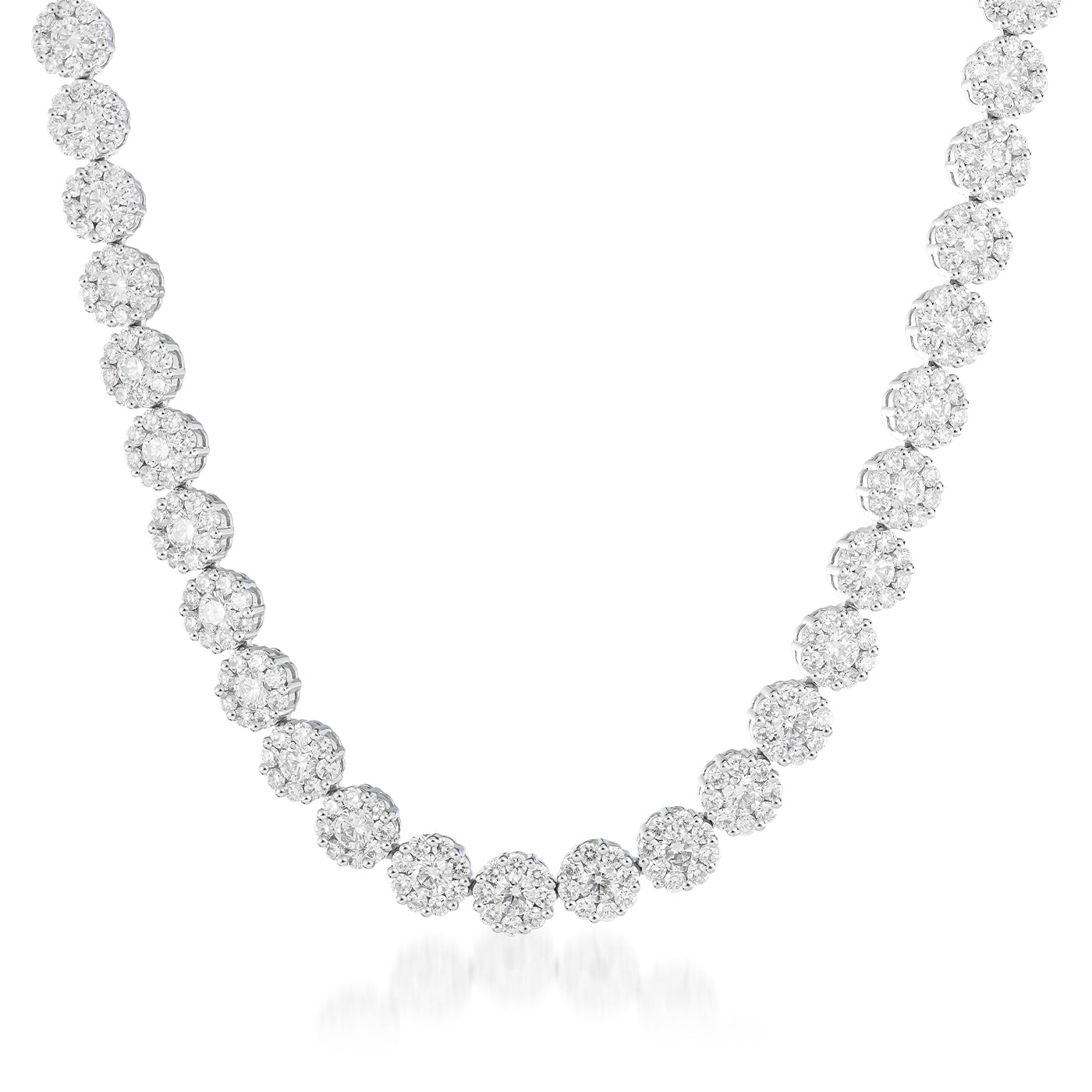 Discover the sophistication of the Raffi&Co.® 18K White Gold Diamond Necklace, featuring a stunning array of sparkling diamonds in a graduated design set against a plain white background.