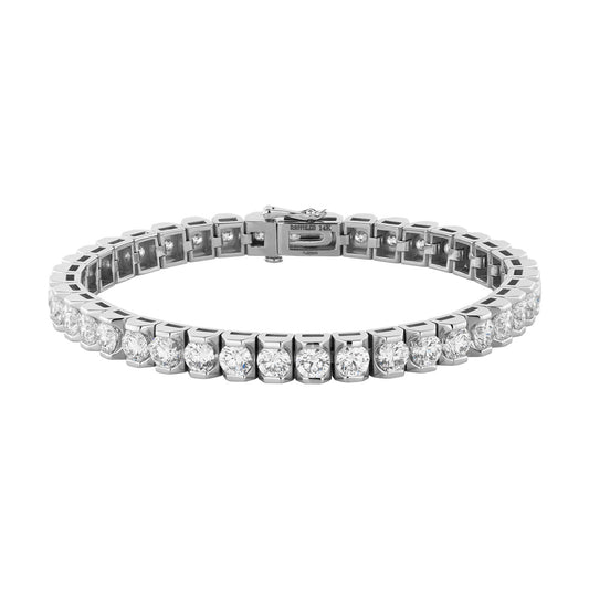 This Raffi&Co® 14K White Gold Diamond Tennis Bracelet showcases round, sparkling diamonds, offering a continuous line of brilliance with evenly spaced gemstones. Crafted by Raffi&Co, the bracelet features a secure clasp and polished metal that enhances the dazzling shine of its diamonds.