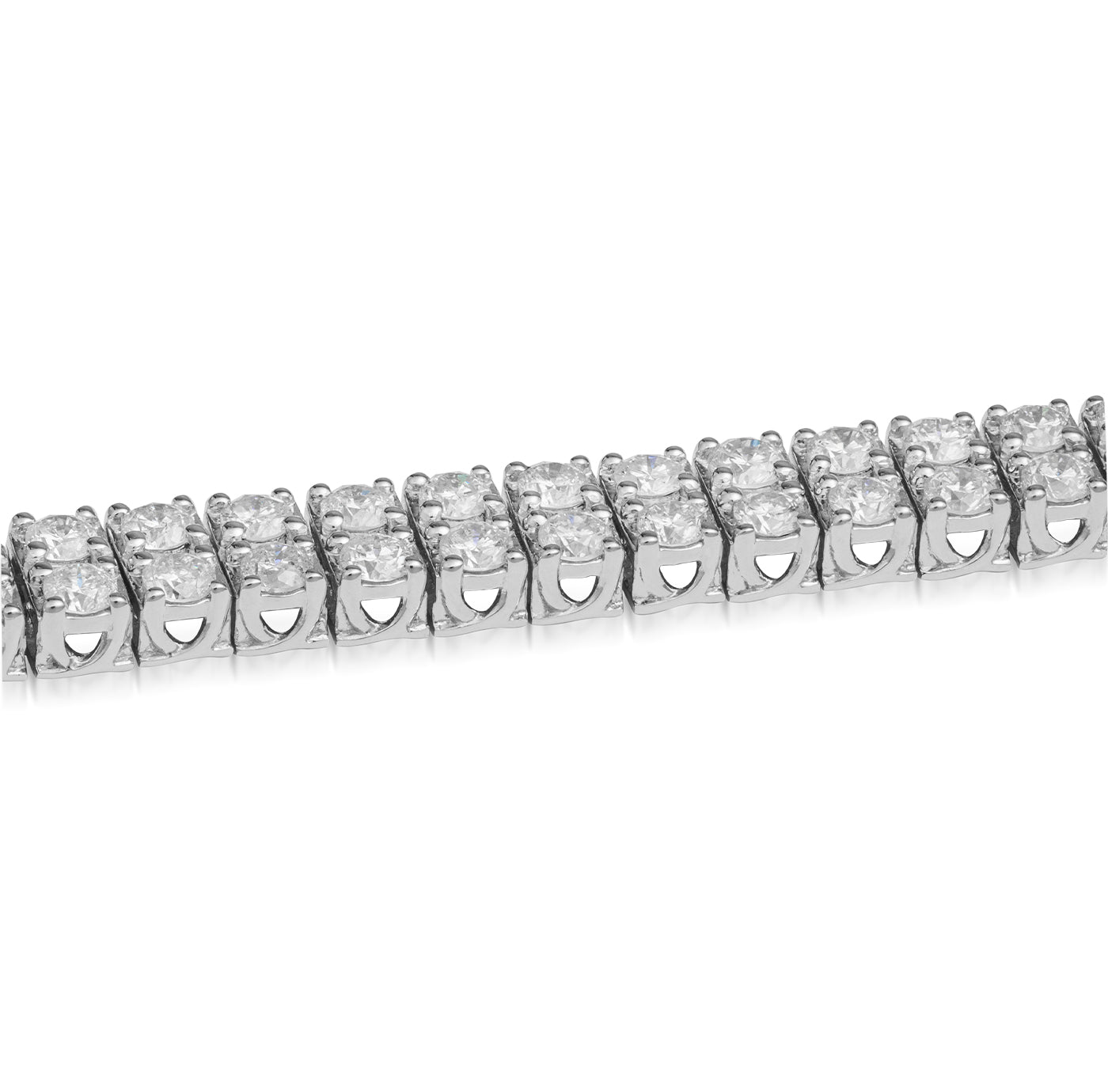 Close-up of a stunning Raffi&Co® bracelet showcasing pear-shaped diamonds in prong settings on 14K white gold, elegantly displayed on a white background.