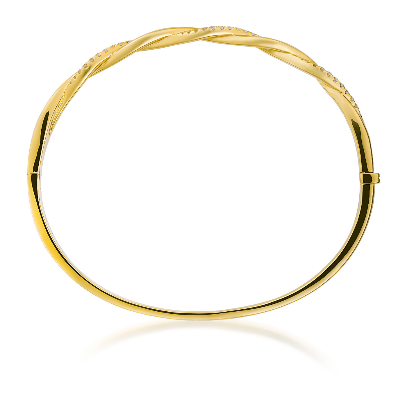 Introducing the Raffi&Co.® 18K Yellow Gold Diamond Bracelet, featuring an elegant twisted design adorned with intricate dotted details. Its lustrous finish is displayed beautifully against a simple white background.