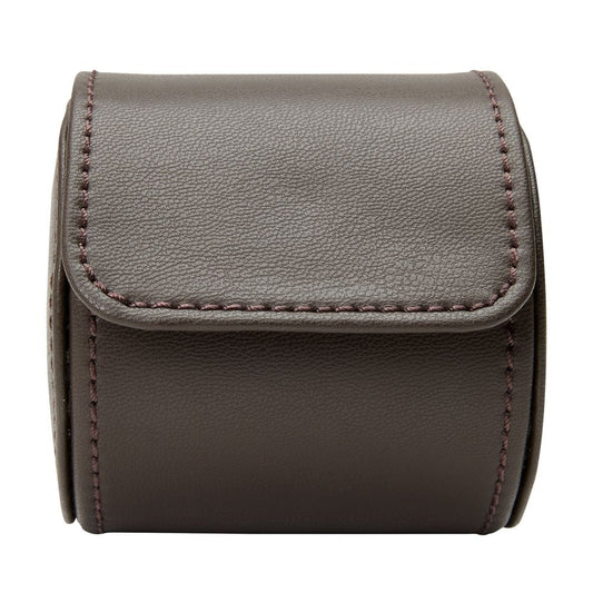 The WOLF 1834 Earth Single Watch Roll by WOLF is a closed brown leather case with visible edge stitching, designed to store one watch, shown from the front against a white background.
