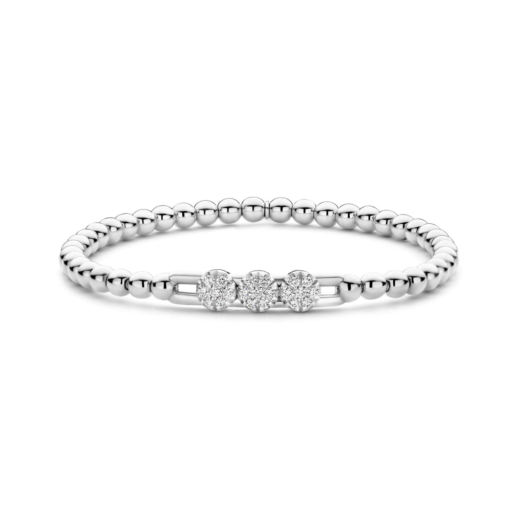 The Hulchi Belluni 18K White Gold Diamond Bracelet by Hulchi Belluni features a delicate design with sparkling diamonds set closely together.