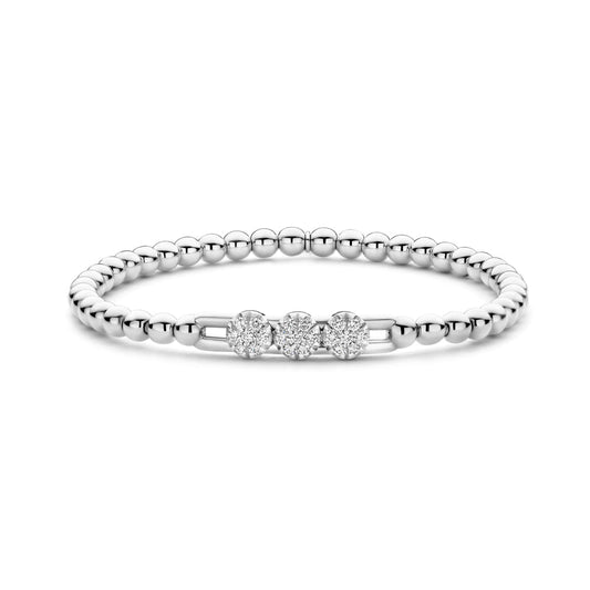 The Hulchi Belluni 18K White Gold Diamond Bracelet by Hulchi Belluni features a delicate design with sparkling diamonds set closely together.
