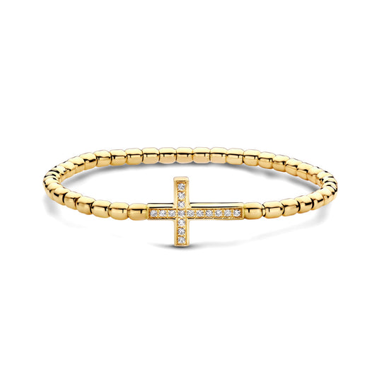 The Hulchi Belluni 18K Yellow Gold Diamond Bracelet showcases sparkling Round Brilliant Diamonds totaling 0.21 CTW, set in luxurious 18K yellow gold beads by Hulchi Belluni.
