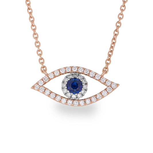 Raffi&Co.® 14K Rose Gold Sapphire with Diamond Evil Eye Necklace Pendant