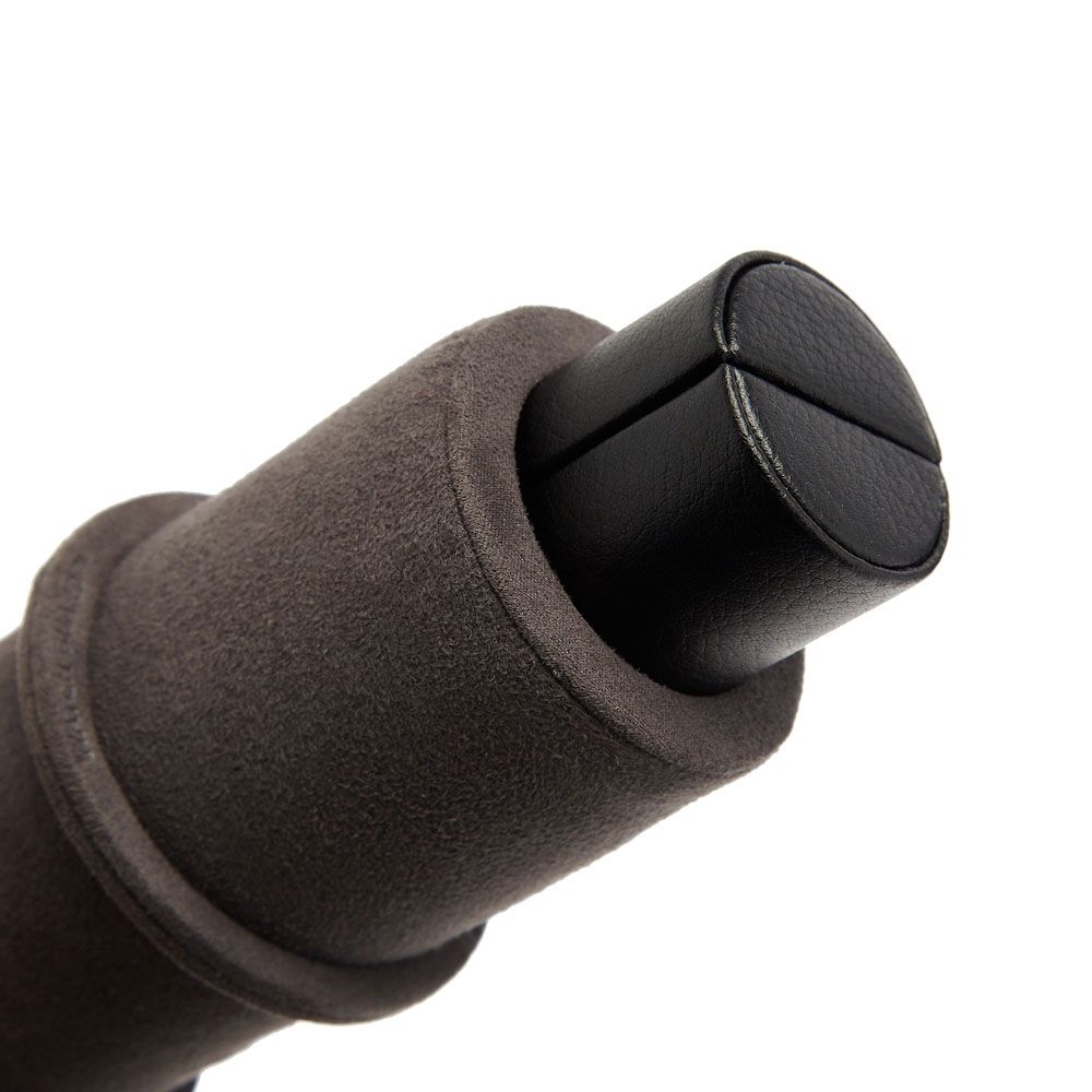 Close-up of the WOLF 1834 Blake Watch Roll With Capsule in Black/Grey, featuring a textured handcrafted surface and a rectangular end cap, shown against a white background.