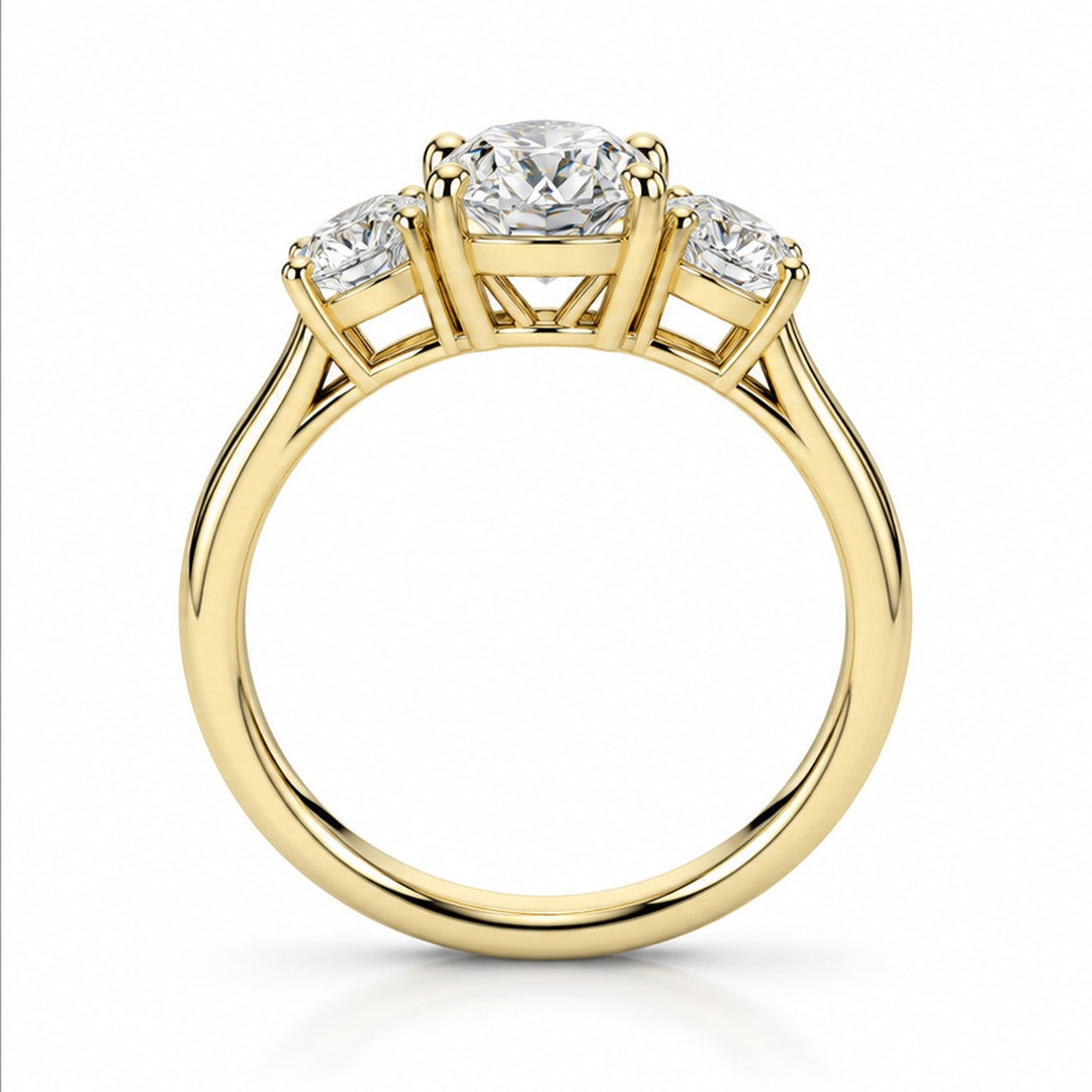 Raffi&Co.® 14K Yellow Gold 1.51 ct Oval Lab Grown Diamond Three-Stone Engagement Ring — angle view