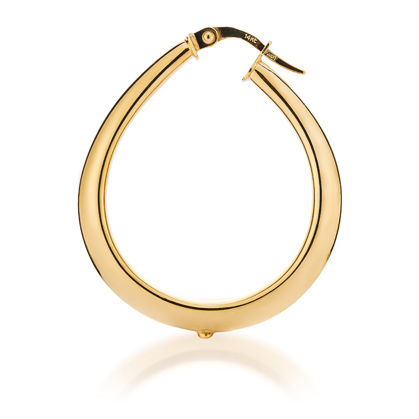 The Raffi&Co.® 14K Yellow Gold Hoop Earrings, with a sleek teardrop shape and hinged clasp, are displayed against a white background.