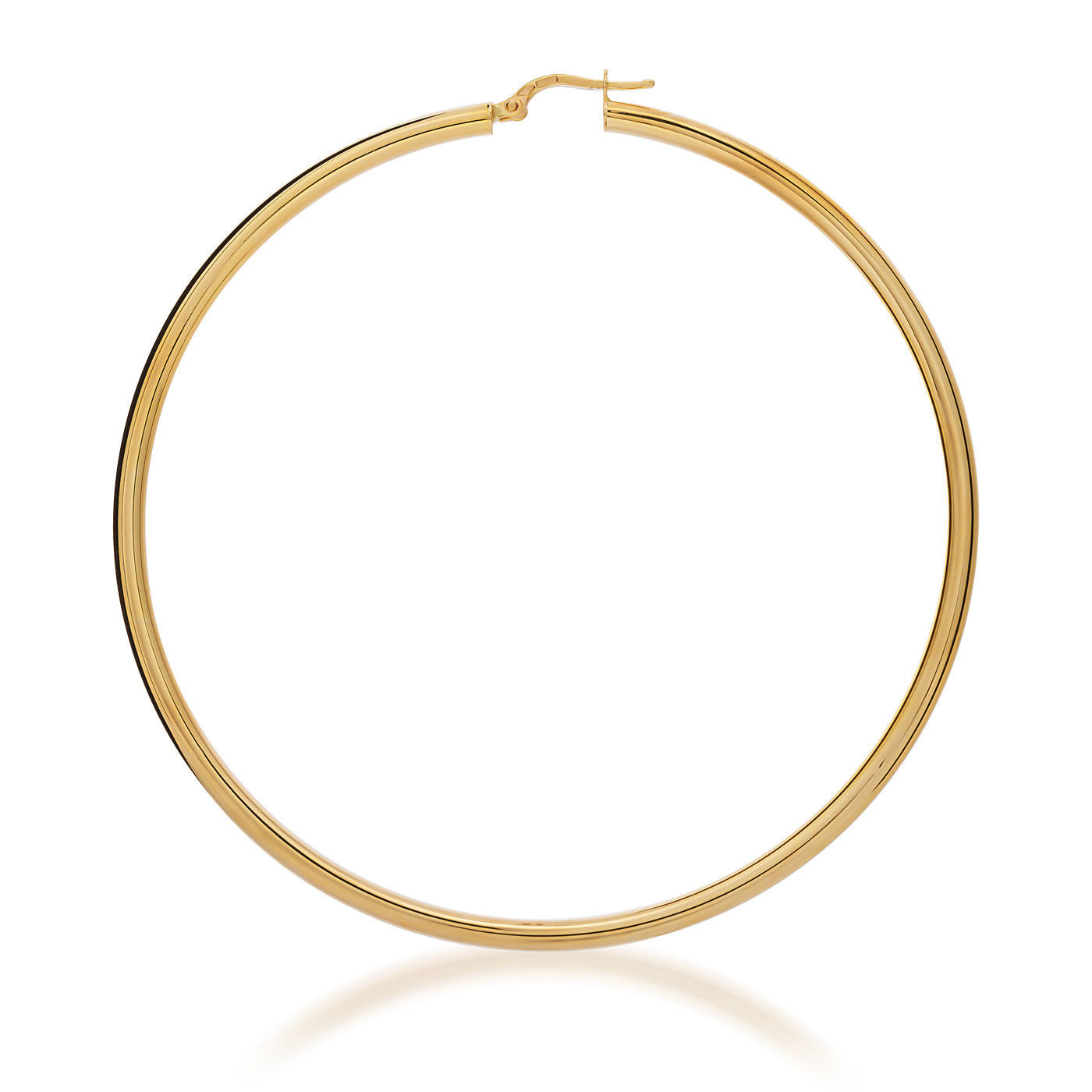 A single large Raffi&Co.® 18K Yellow Gold Hoop Earring with a simple latch closure is centered on a plain white background.