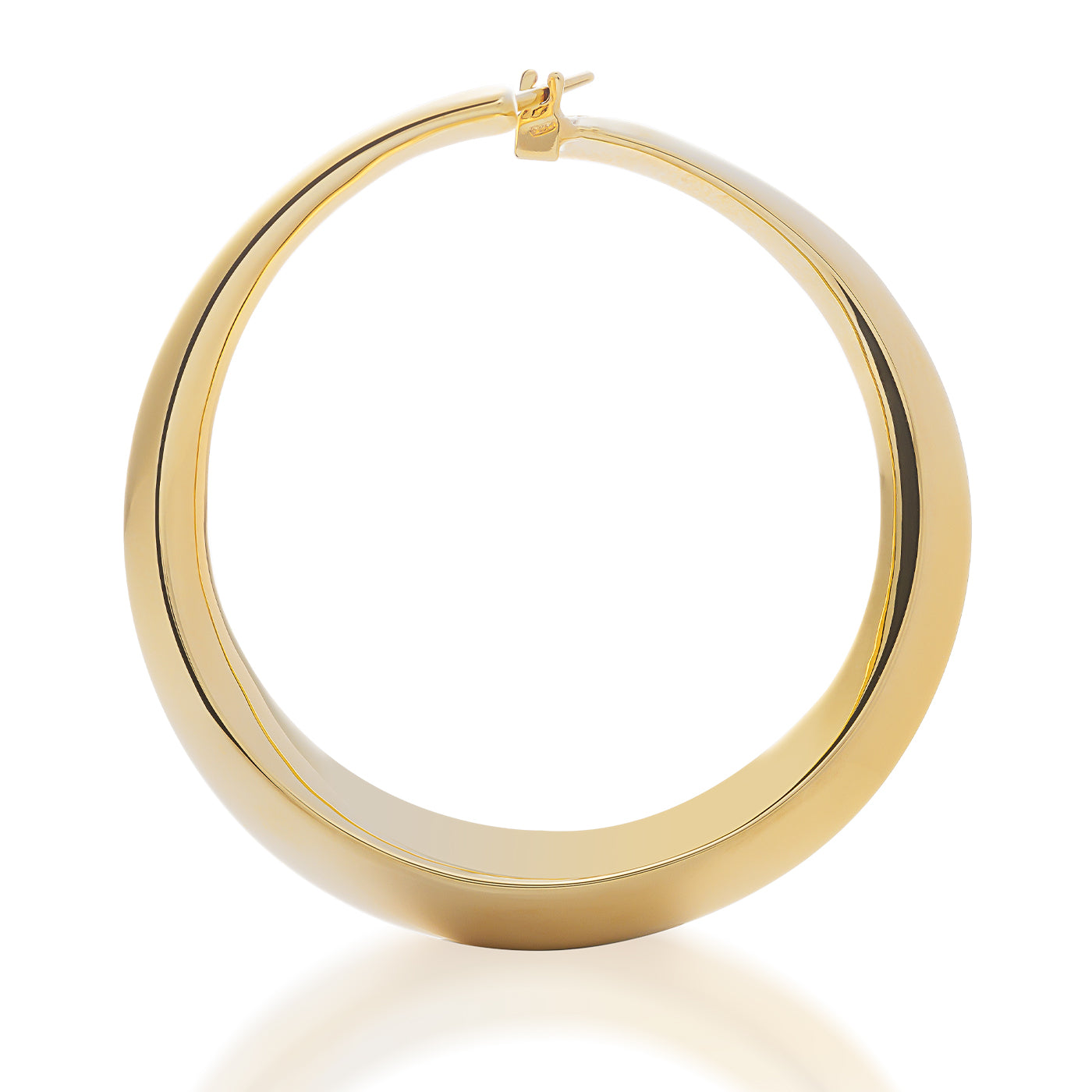 The Raffi&Co.® 18K Yellow Gold Hoop Earrings, featuring a smooth, shiny surface and a clasp closure, are shown against a white background.