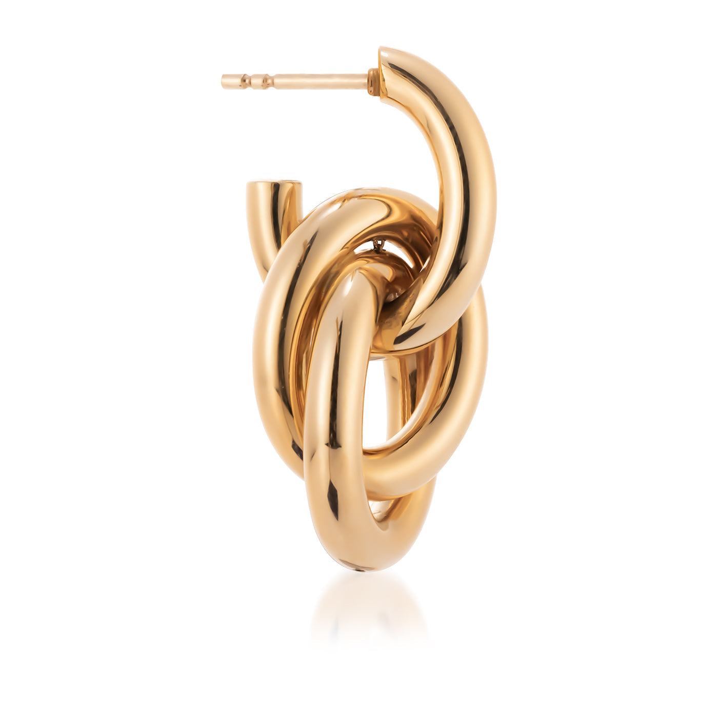 Introducing the Raffi&Co.® 18K Yellow Gold Earrings – a luxurious piece that showcases a stunning design of interlocking loops resembling a knot. Created by Raffi&Co, these earrings are crafted from 18K yellow gold and feature a polished, shiny finish, beautifully displayed against a plain white background.