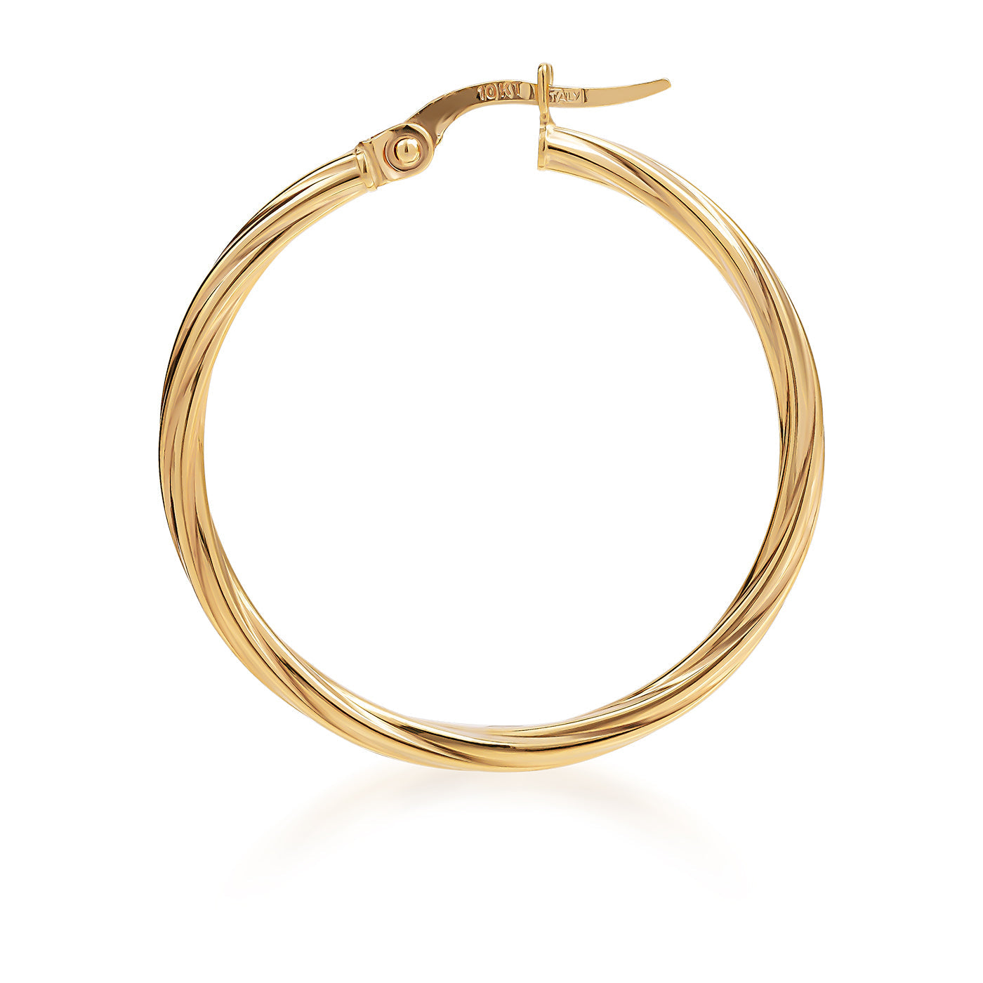 One Raffi&Co.® 10K White Gold Hoop Earring, featuring a twisted design and a latch back closure, is circular and shown against a white background.