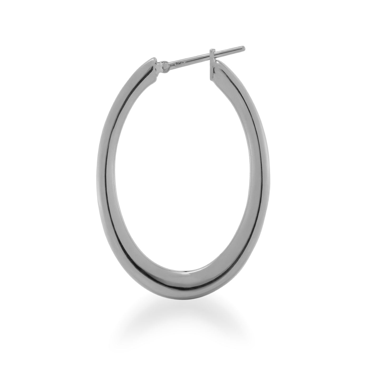 The Raffi&Co. 18K White Gold Hoop Earrings, with their oval shape and polished finish, are displayed against a white background. They exemplify luxury jewelry through their refined elegance and feature a simple post and clasp closure.