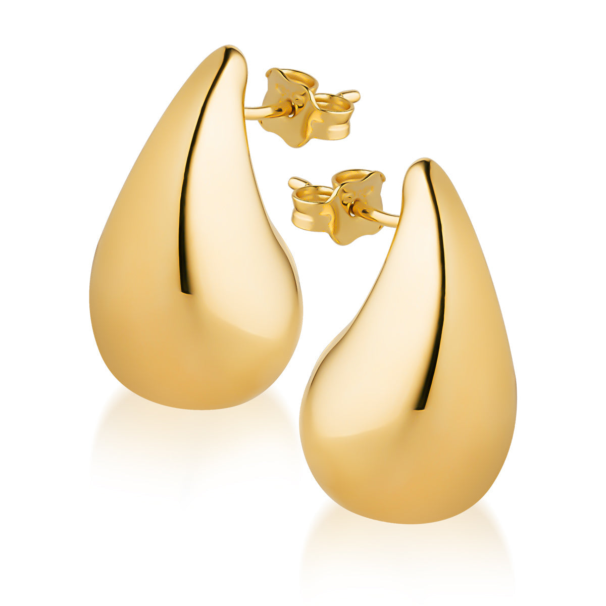 The Raffi&Co.® 18K Yellow Gold Earrings, featuring a polished teardrop shape and smooth finish with butterfly backs, are displayed against a white background.