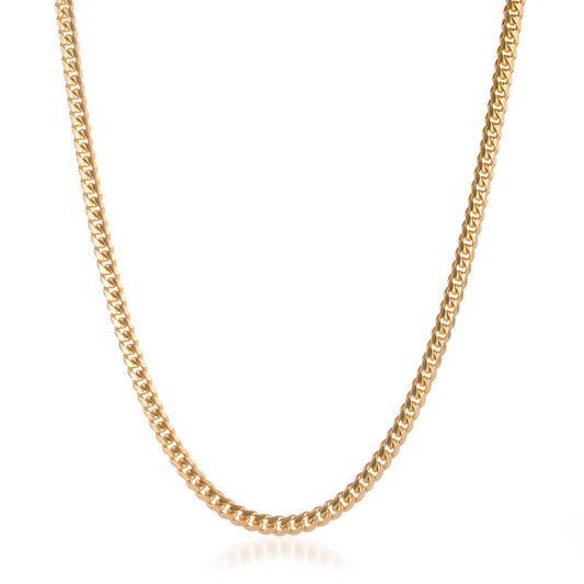 A close-up image of the Raffi&Co.® 14K Yellow Gold Chain Necklace against a white background, showcasing its simple and elegant design with tightly interlinked, shiny links forming a continuous loop.