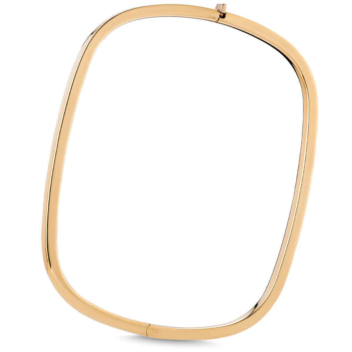 The Raffi&Co.® 18K Yellow Gold Bangle is an irregular square-shaped accessory with smooth edges and a sleek, polished surface.