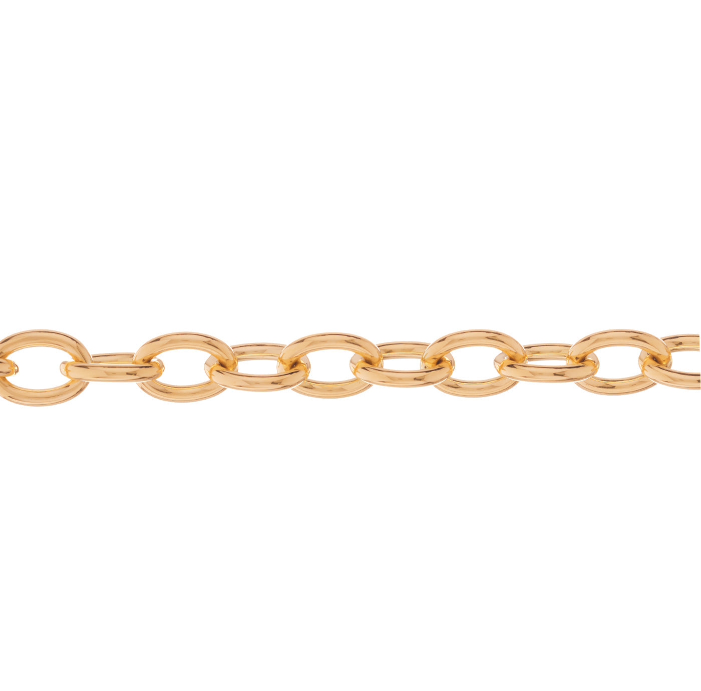 A close-up of the Raffi&Co® 18K Yellow Gold Link Bracelet, featuring oval links arranged in a horizontal line against a white background, showcases the elegant craftsmanship of Raffi&Co.