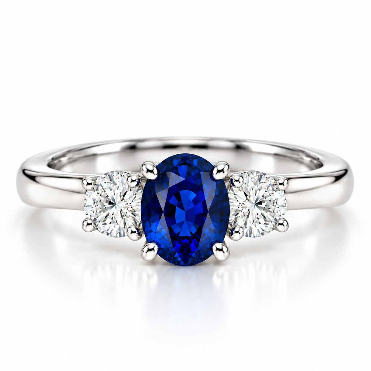 Raffi&Co.® 10K White Gold Oval Lab-Created Sapphire and Lab Grown Diamond Ring — front view