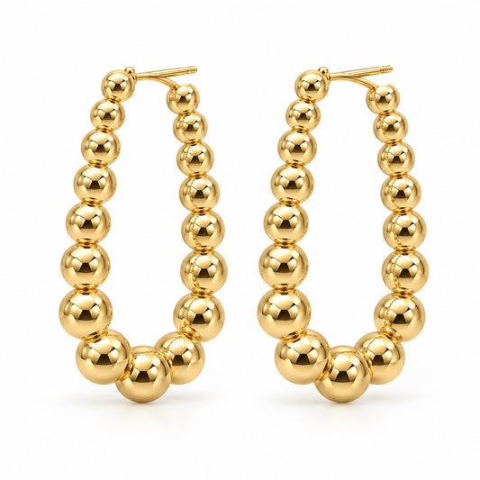 Raffi&Co.® 18K Yellow Gold Bead Oval Hoop Earrings — front view